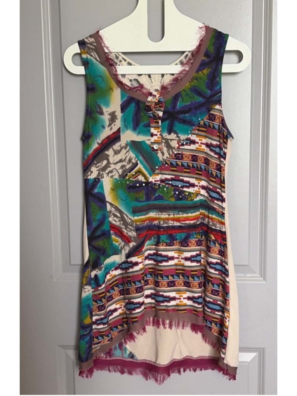 Women's Rosa Rose Multi-color Tank Top with Crochet Back, Size M #0067